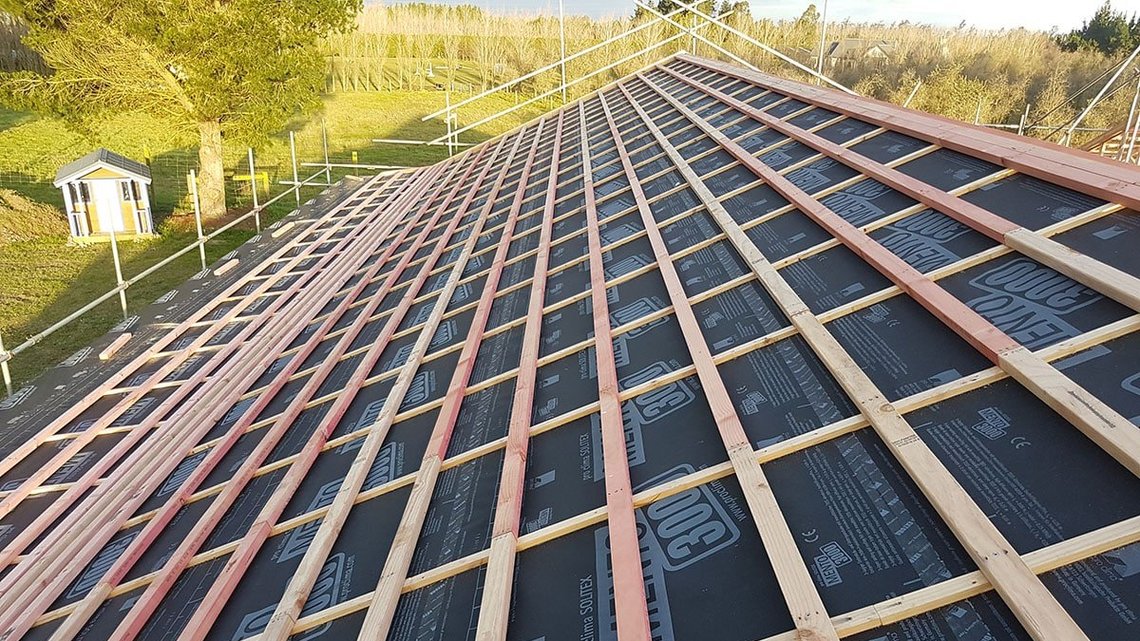 The Gibbon Passive House North Canterbury - Installed SOLITEX MENTO<sup>®</sup> 3000 Roof Weather Resistive Barrier