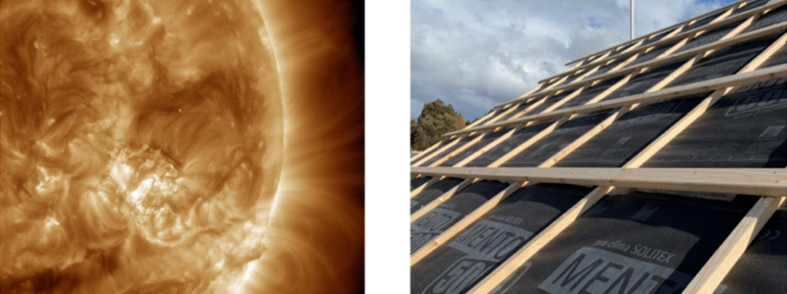 Radiative heat from the Sun travels in a straight line until it reaches your roof.