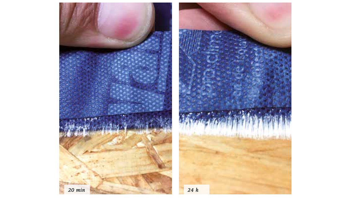How strength builds up over the course of contact time.The initial adhesion – after 20 minutes – can be seen on the left; the signif