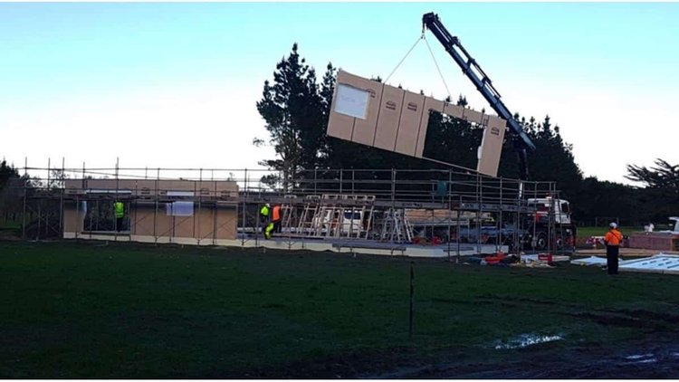 The Gibbon Passive House North Canterbury - Installation of structural insulated wall panels prefabricated by Ecopane