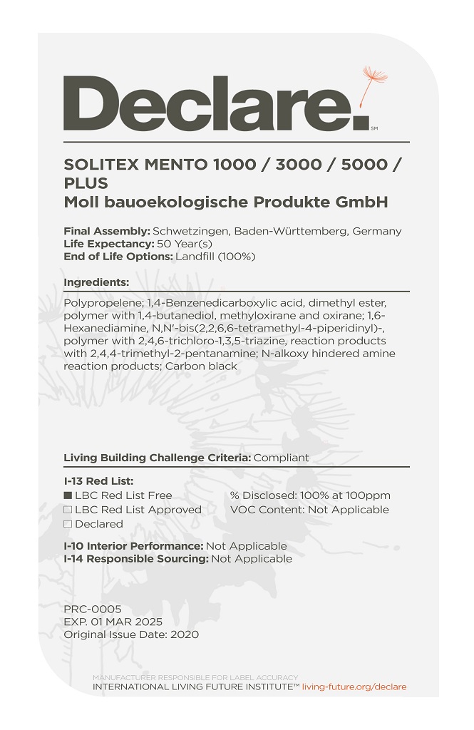 pro clima SOLITEX MENTO 1000 3000 Declare Label 2025